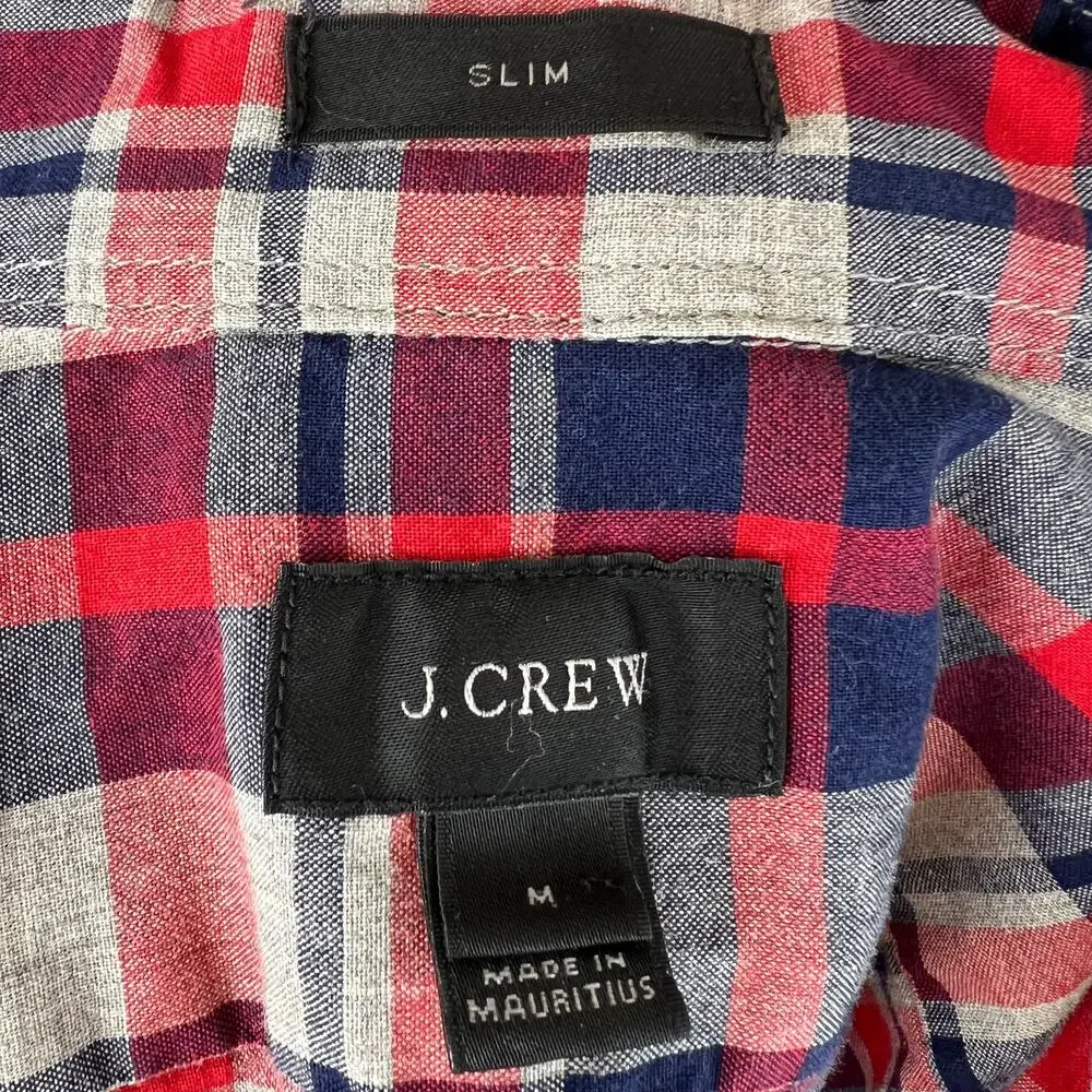J. Crew Slim Red Blue Plaid Cotton Long Sleeve Button Down Shirt 93064 Men's M